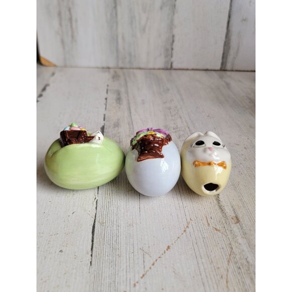 Ceramic Easter egg chocolate bunny set spring rabbit decor figure - Picture 5 of 7